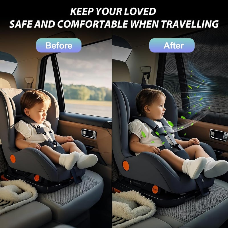PEMOTech Car Window Shades(2 Pack)-Certified Car Side Window Sun Shades, UV Protection Breathable Spandex Baby Window Covers, Universal Fit Most (99%) of Cars, Protect Privacy for Family (27.2"x39.8") - Image 3